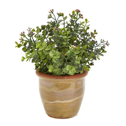 Front. BreeBe - 10" Eucalyptus and Sedum Artificial Plant in Ceramic Planter - Multicolor 1.