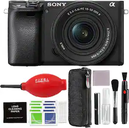 Sony - a6400 Mirrorless Camera with 16-50mm f/3.5-5.6 II Lens and Pixel Advanced Accessories Blower, Cleaning Kit - Black
