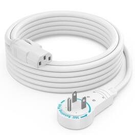 Maximm - Monitor Computer Power Cord 10 Ft Flat Plug 360° Rotating PC Cable 3 Prong, 16 AWG NEMA 5-15P to IEC13 - UL Certified - White