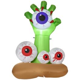 Outsunny - 4ft Halloween Inflatables Outdoor Decorations Monster Hand Grasping Bloodshot Eyeballs, Blow Up LED Yard Décor - Green
