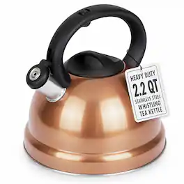 Luminuxe - Whistling Tea Kettle, 2.2qt Stainless Steel Stove Top Kettle with Cool-Touch Handle, Fast Boil - Copper