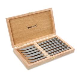 Hansmart - BARENTHAL 6pc Serrated Steak Knives, Integrated Stainless Steel, Acacia Box, Polished, Dishwasher Safe for Dining & Gift