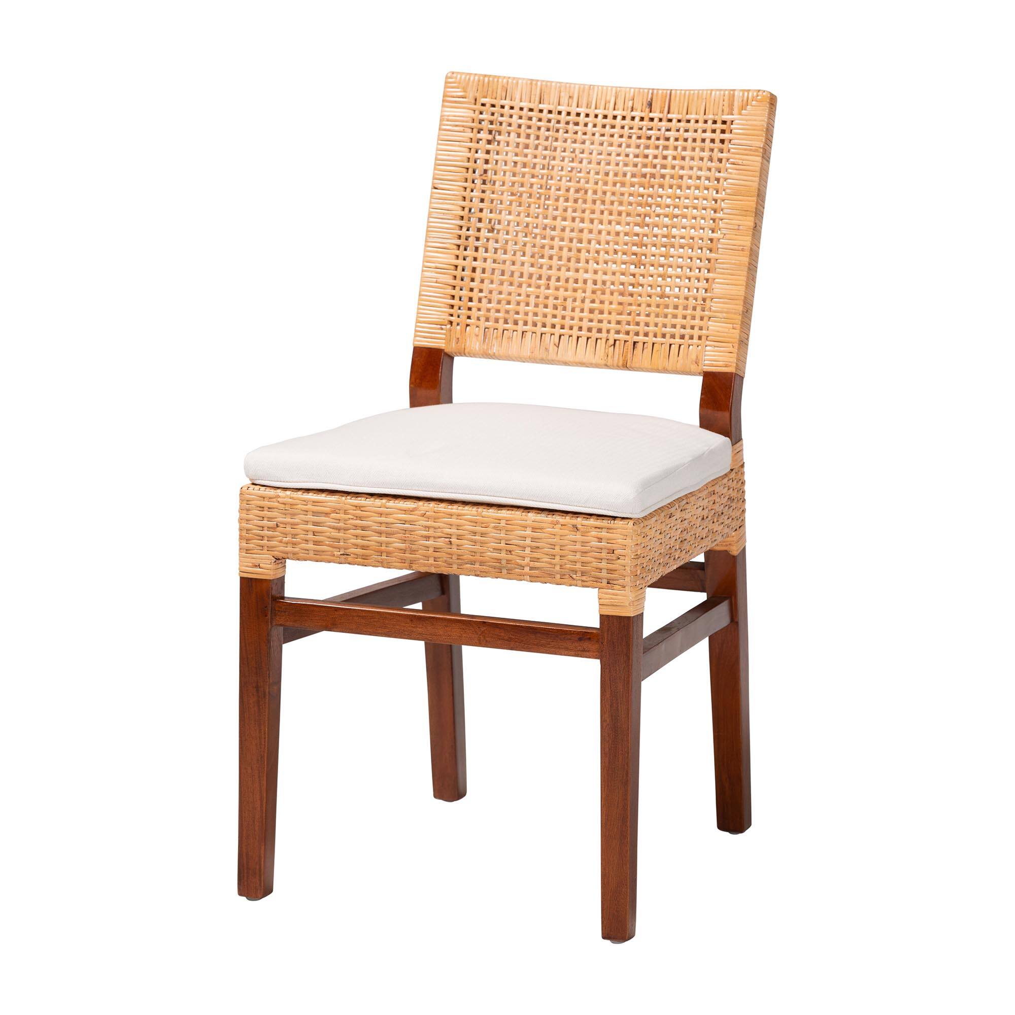 bali & pari - Lesia Natural Rattan Dining Chair with Cushion - Handwoven Wicker Side Chair with Mahogany Wood Frame - Light Honey/Walnut Brown