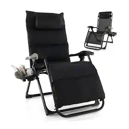 SlickBlue - Zero Gravity Reclining Lounge Chair – Adjustable Seat with Cushion and Cup Holder - Black