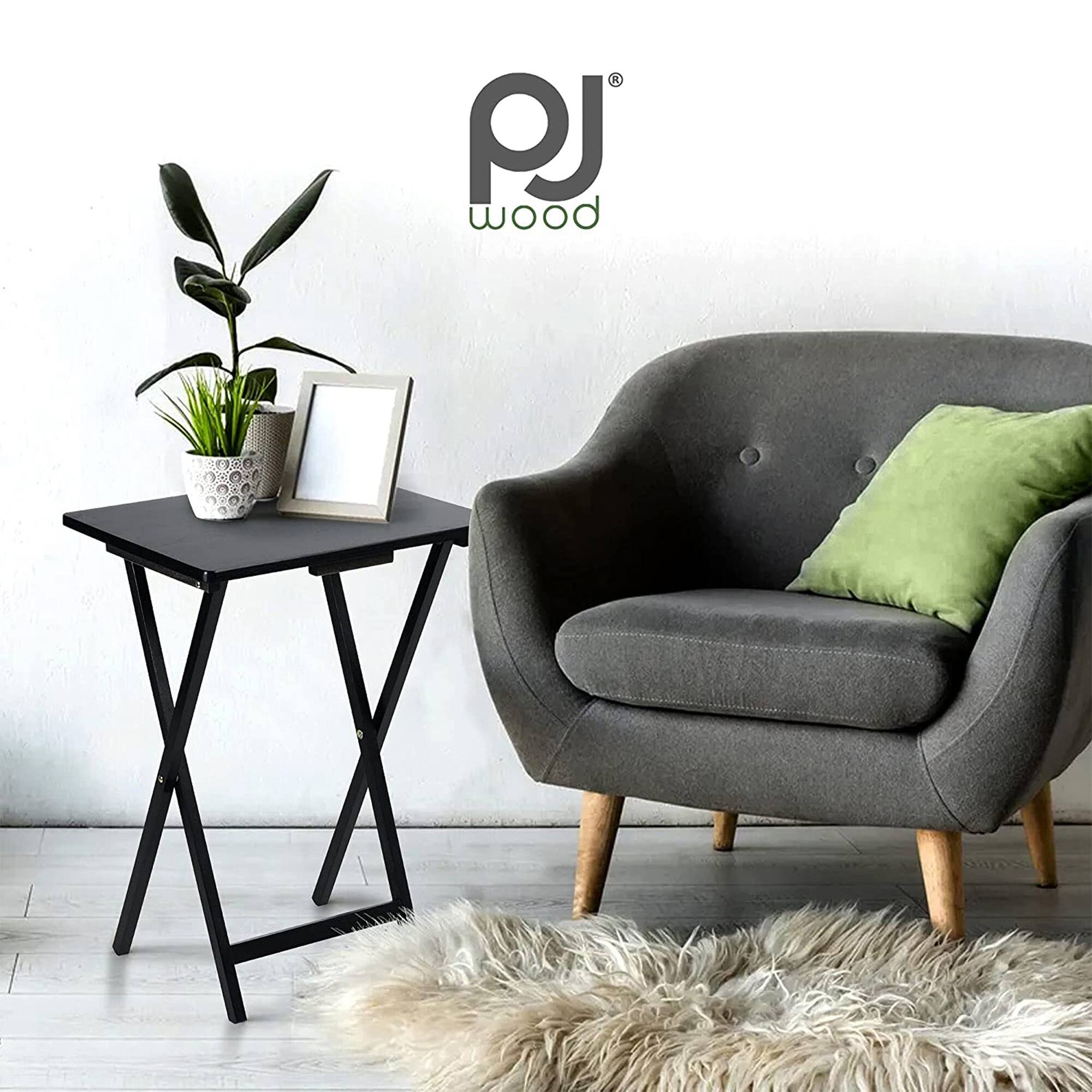 Alt View 2. PJ Wood - PJ Wood Folding Portable TV Snack Tray Table w/Compact Storage Rack, (Set of 7) - Black.