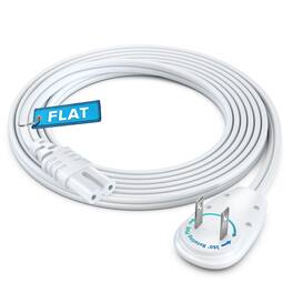Maximm - 2-Prong TV Power Cord 6ft, 360° Rotating Flat Plug, UL Certified, Non-Polarized - White