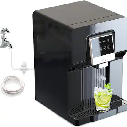 Front. Parrot Uncle - 2-in-1 Black Countertop Water Dispenser with Ice Maker, 26lbs - Black.