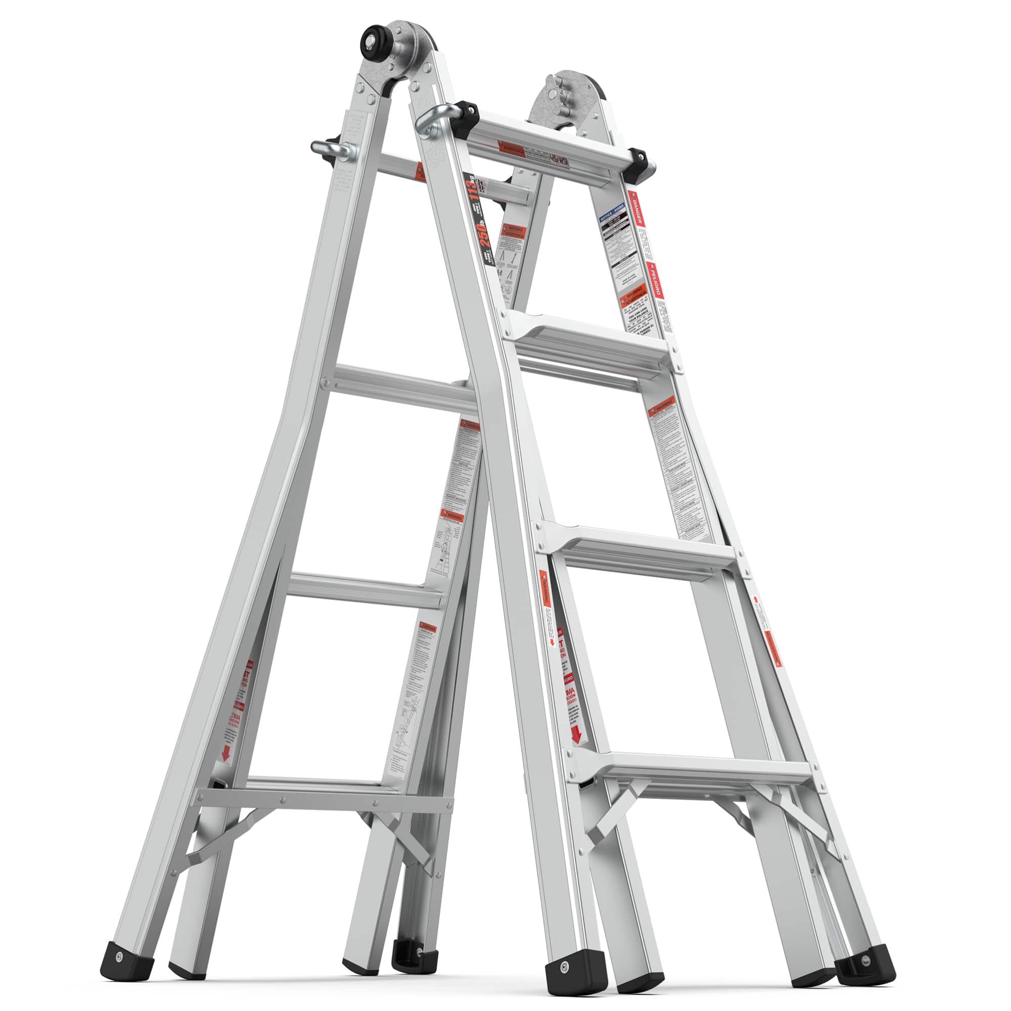ELEMENT ACE - 17-Foot Multi-Position Foldable Ladder with A-Frame and Straight Configurations, Heavy-Duty ANSI Certified - Gray