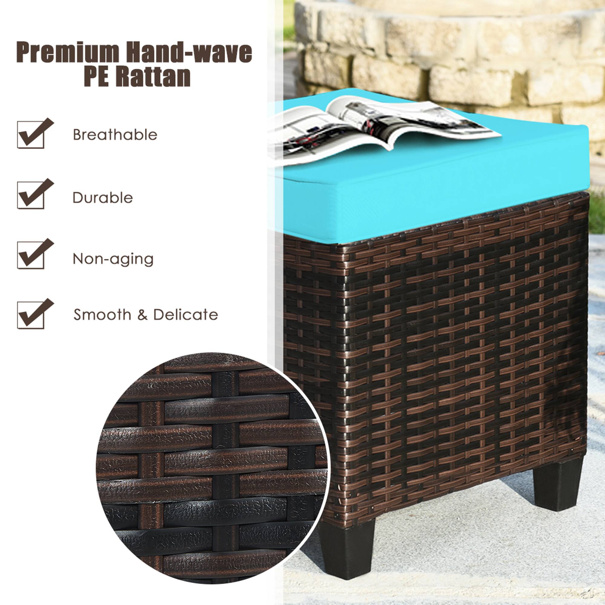 Premium Hand-wave PE Rattan

- Breathable
- Durable
- Non-aging
- Smooth & Delicate
