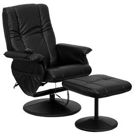 Emma + Oliver - Massaging Multi-Position Recliner and Ottoman with Wrapped Base - Black