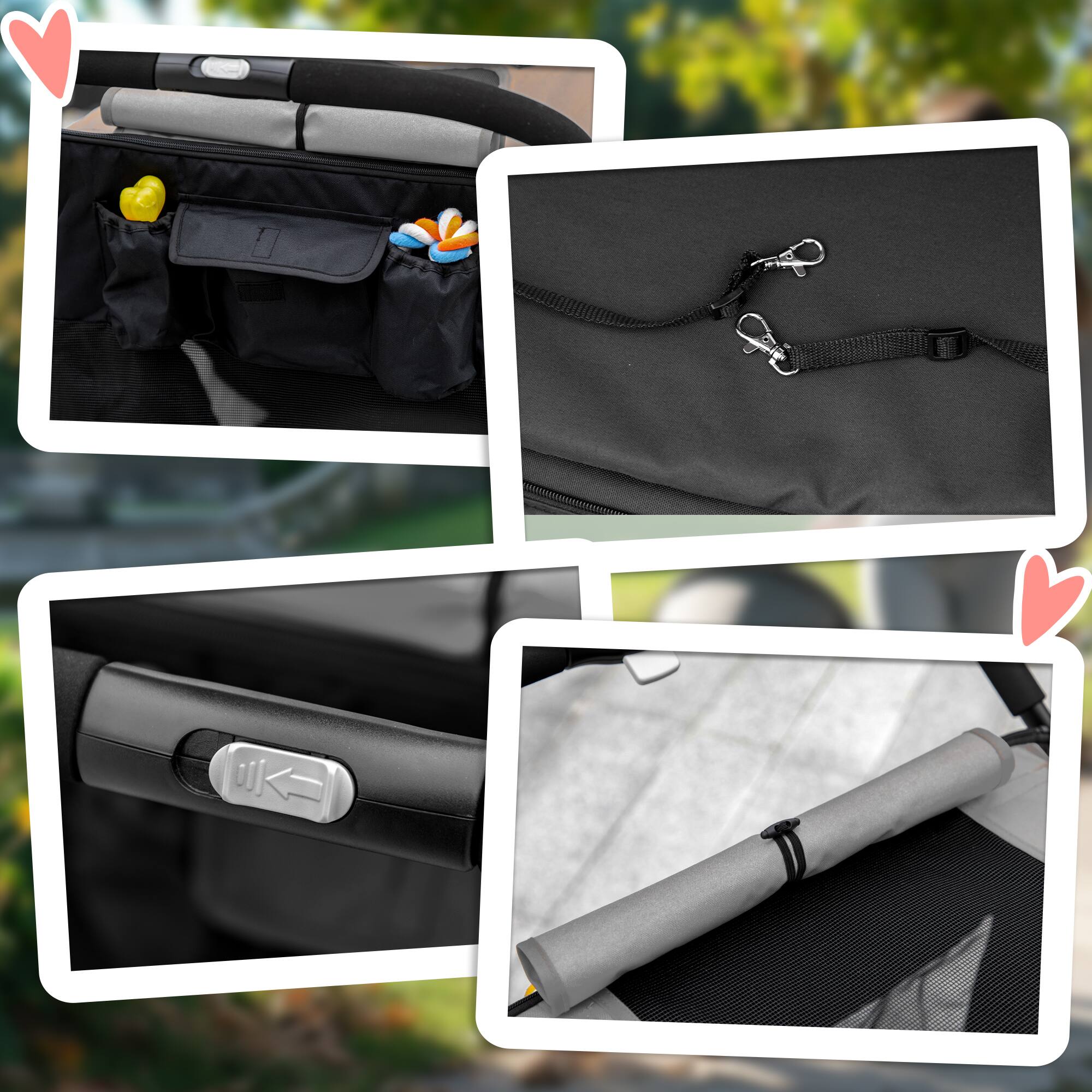 Alt View 7. Pawhut - Dog Stroller, for Dogs up to 66 Lbs, 23.5" Body Length, One-Click Foldable, Storage, Shock Wheels, Mesh, Leash.