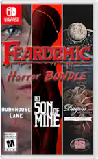 The corrected text is:
"Nintendo Switch - FearEmic Horror Bundle: No Burnhouse, Son of Dagon by H.P. Lovecraft Lane Complete Edition, Mine. Mature 17+ Jeunes Adultes 17+. ESRB M, GS2 Games."
