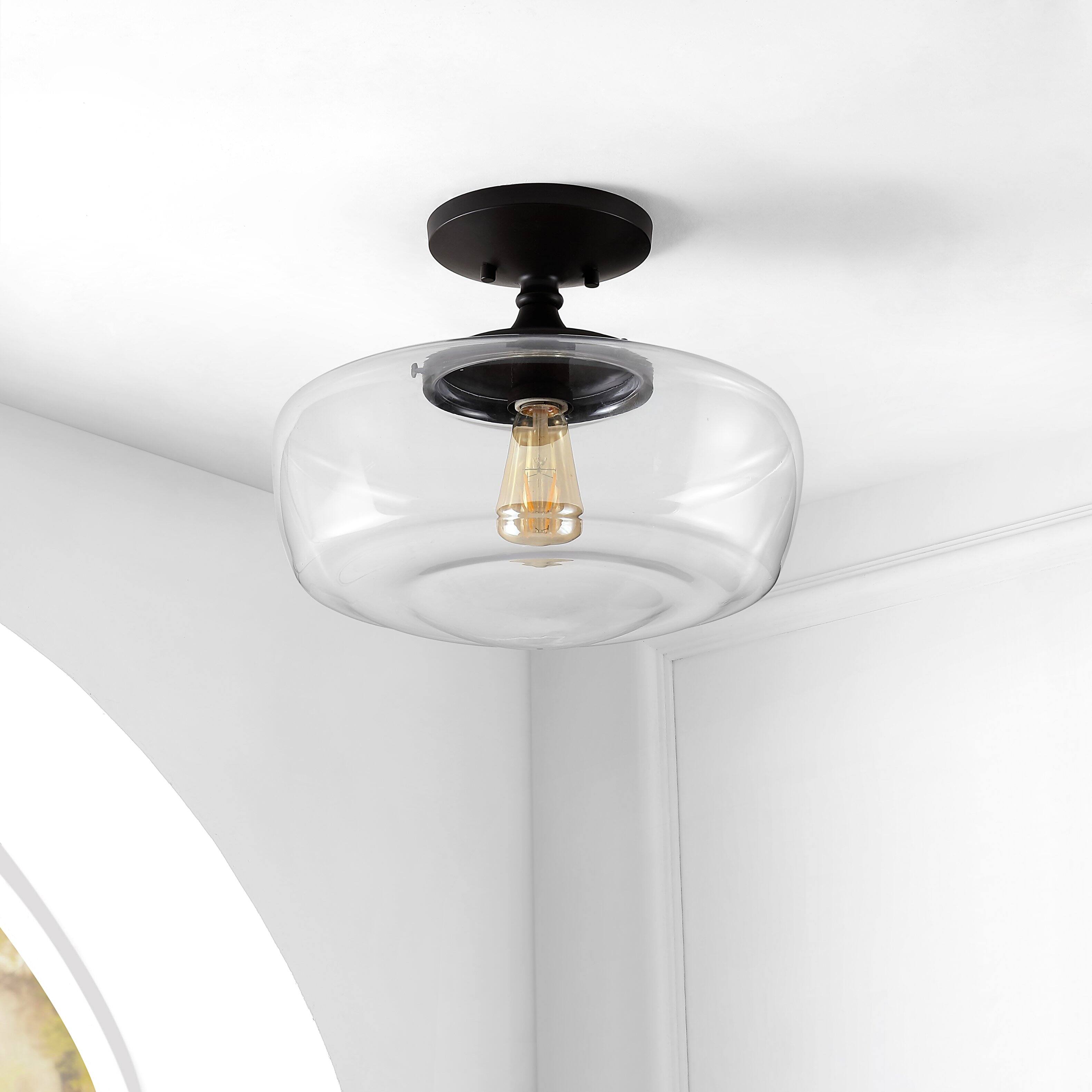 Alt View 5. Jonathan Y - Marfa 14" 1-Light Modern Farmhouse Schoolhouse Frosted Glass/Metal LED Semi Flush Mount, Oil Rubbed Bronze - Oil Rubbed Bronze.