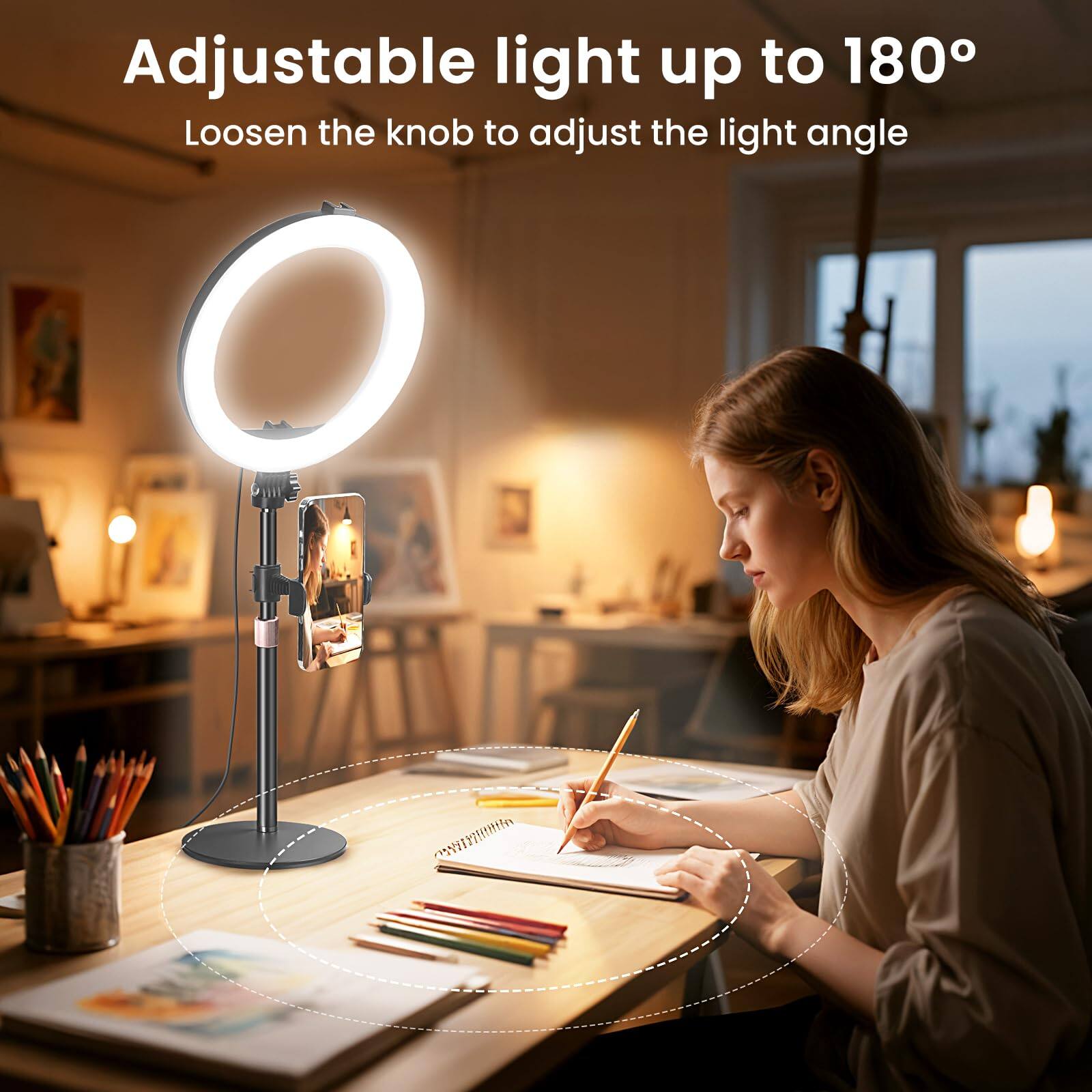 Adjustable light up to 180°  
Loosen the knob to adjust the light angle