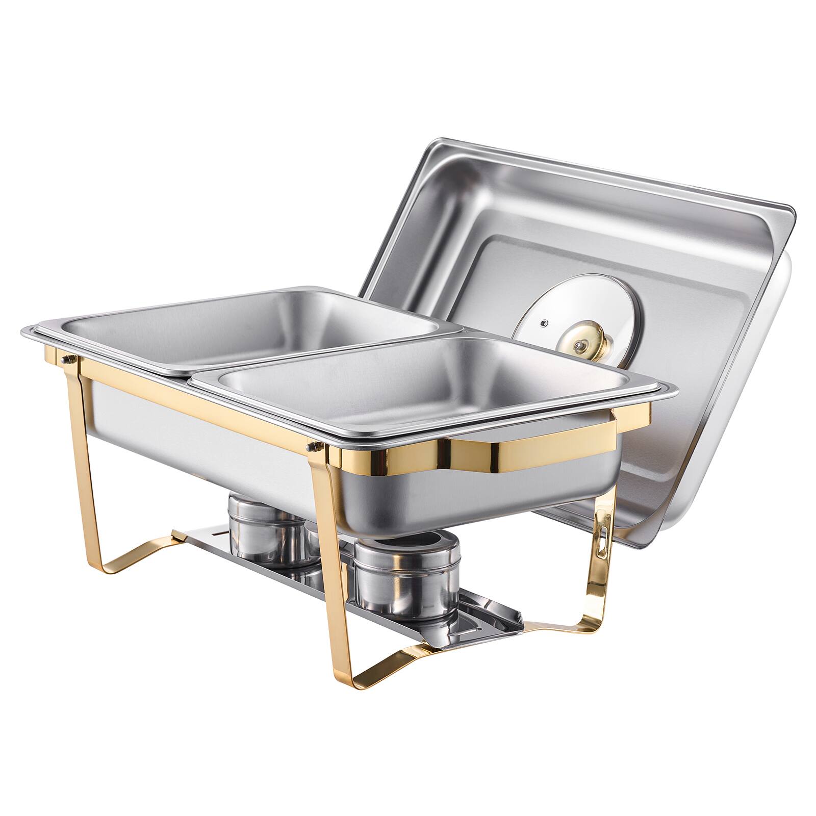 VEVOR - Chafing Dish Buffet Set, 4 Qt 2 Pack, Stainless Steel Chafer with 4 Half Size Pans, Rectangle Catering Warmer Server - Gold