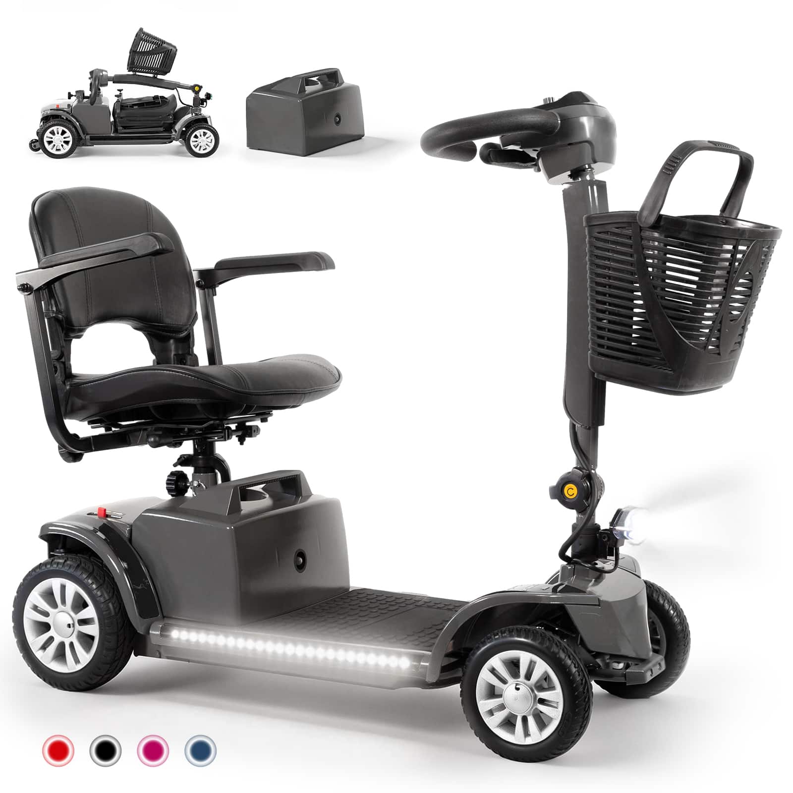 Hover Heart - 4-Wheel Electric Mobility Scooter for Seniors & Adults, 300 lb Capacity, 15 Mile Range, Adjustable Seat - Black
