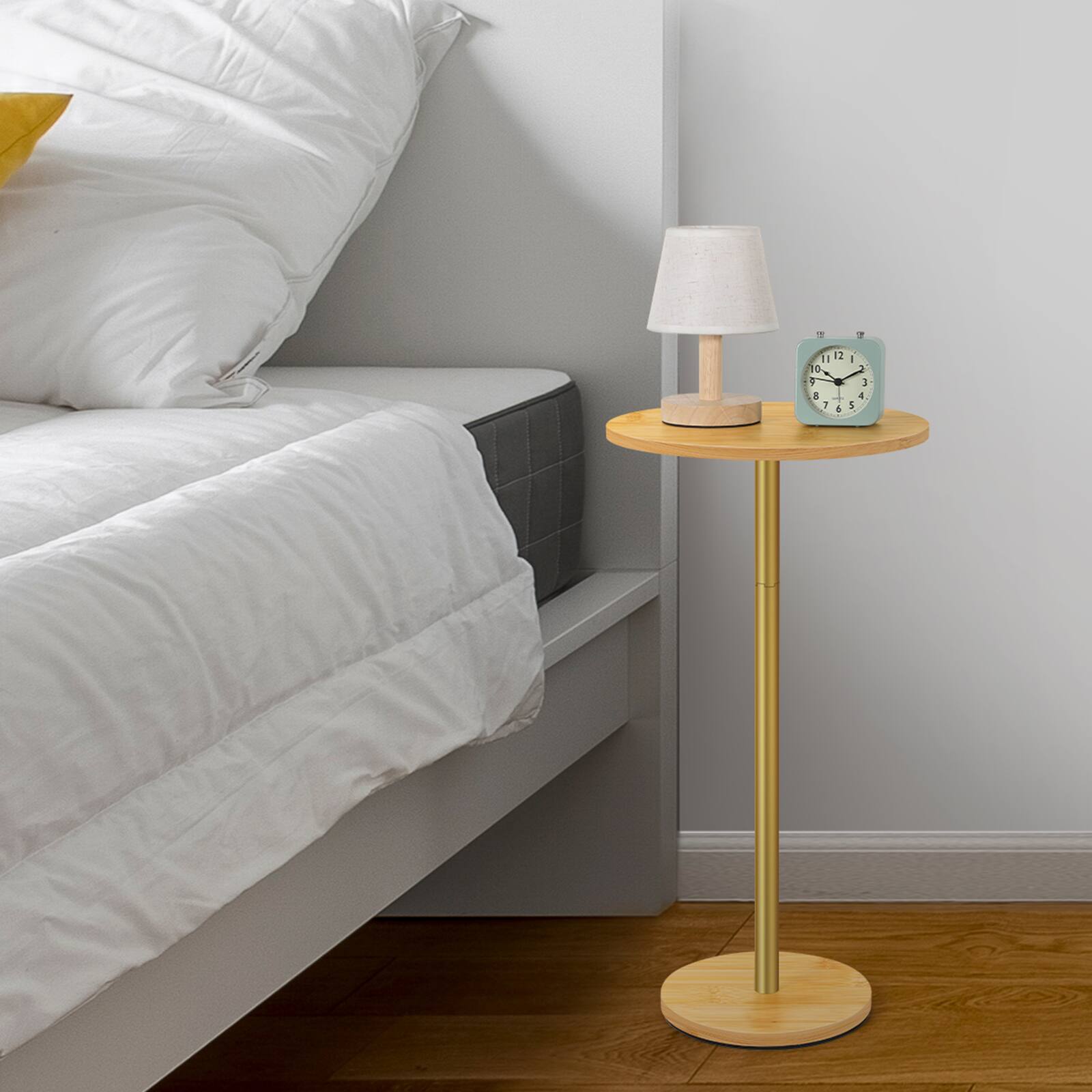Alt View 2. Oumilen - Natural Bamboo Round Side Table with Gold Pole - Natural.