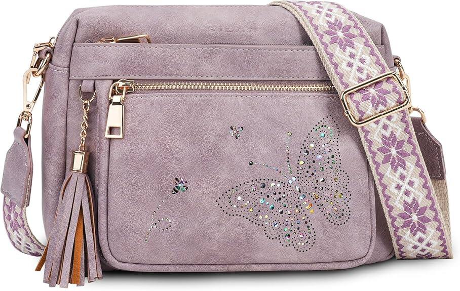 Vulpecula Spade - Crossbody Bags for Women Trendy Leather Crossbody Purse Shoulder Handbags Butterfly Design - 01-purple