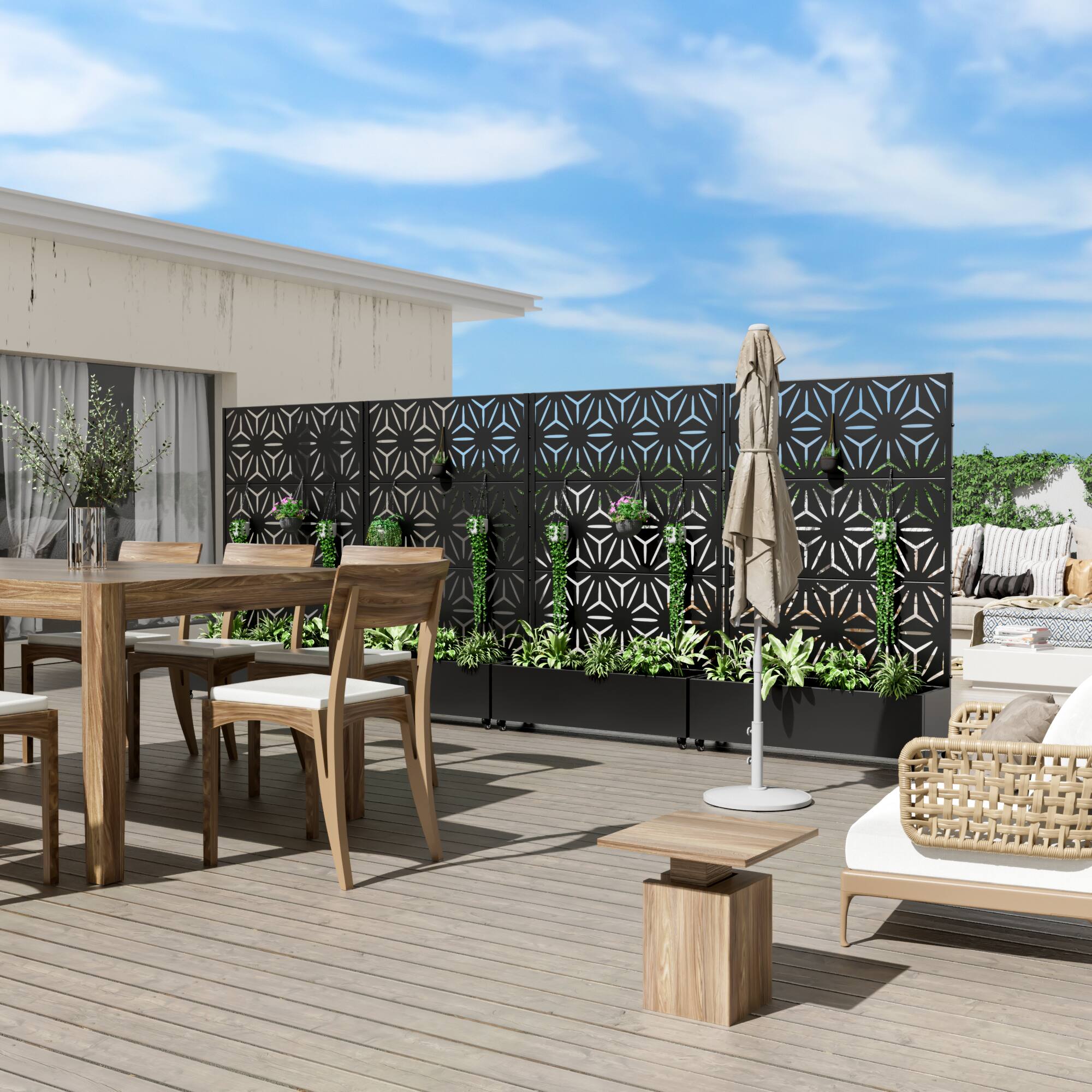 Alt View 2. PexFix - 72 in. H x 47 in. W Star Pattern Rectangle Metal Planter Box Raised Garden Beds with Trellis-Ideal for Balcony - Black.