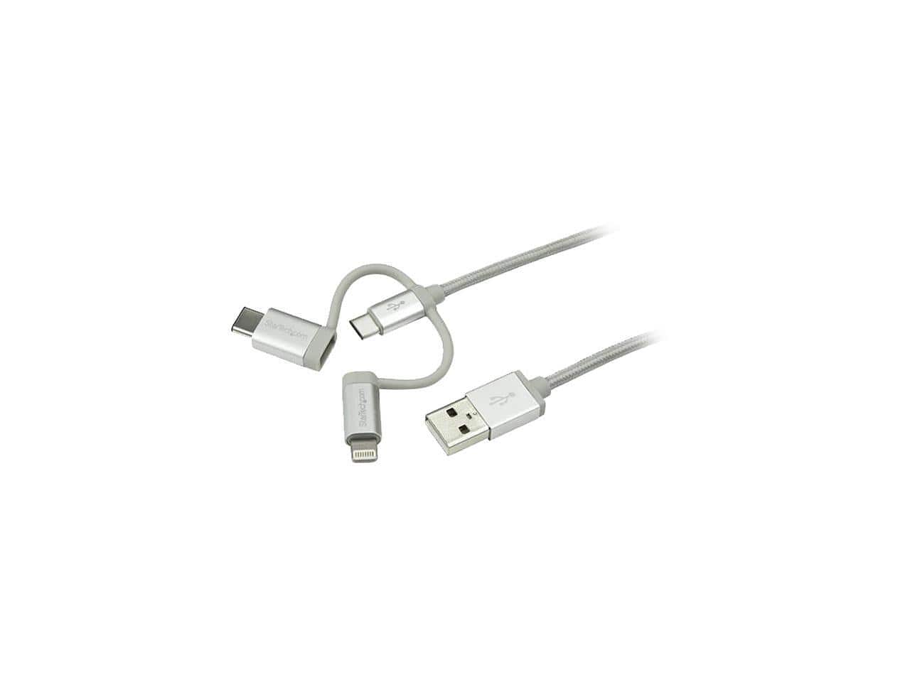 StarTech.com - StarTech LTCUB1MGR 1m Braided USB Multi Charger Cable - USB-C/Micro/Lightning - 1 Pack