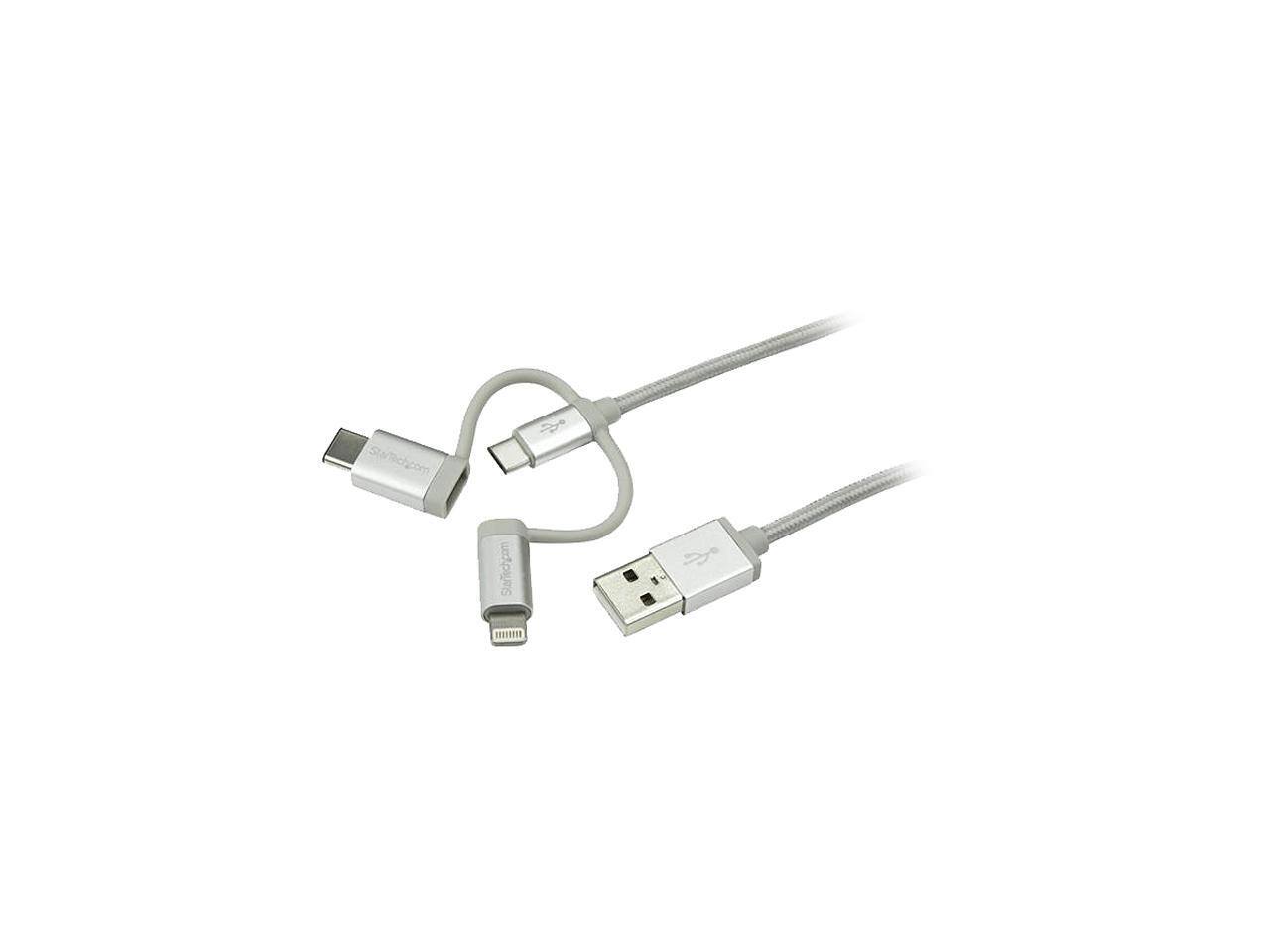 Front. StarTech.com - StarTech LTCUB1MGR 1m Braided USB Multi Charger Cable - USB-C/Micro/Lightning - 1 Pack.