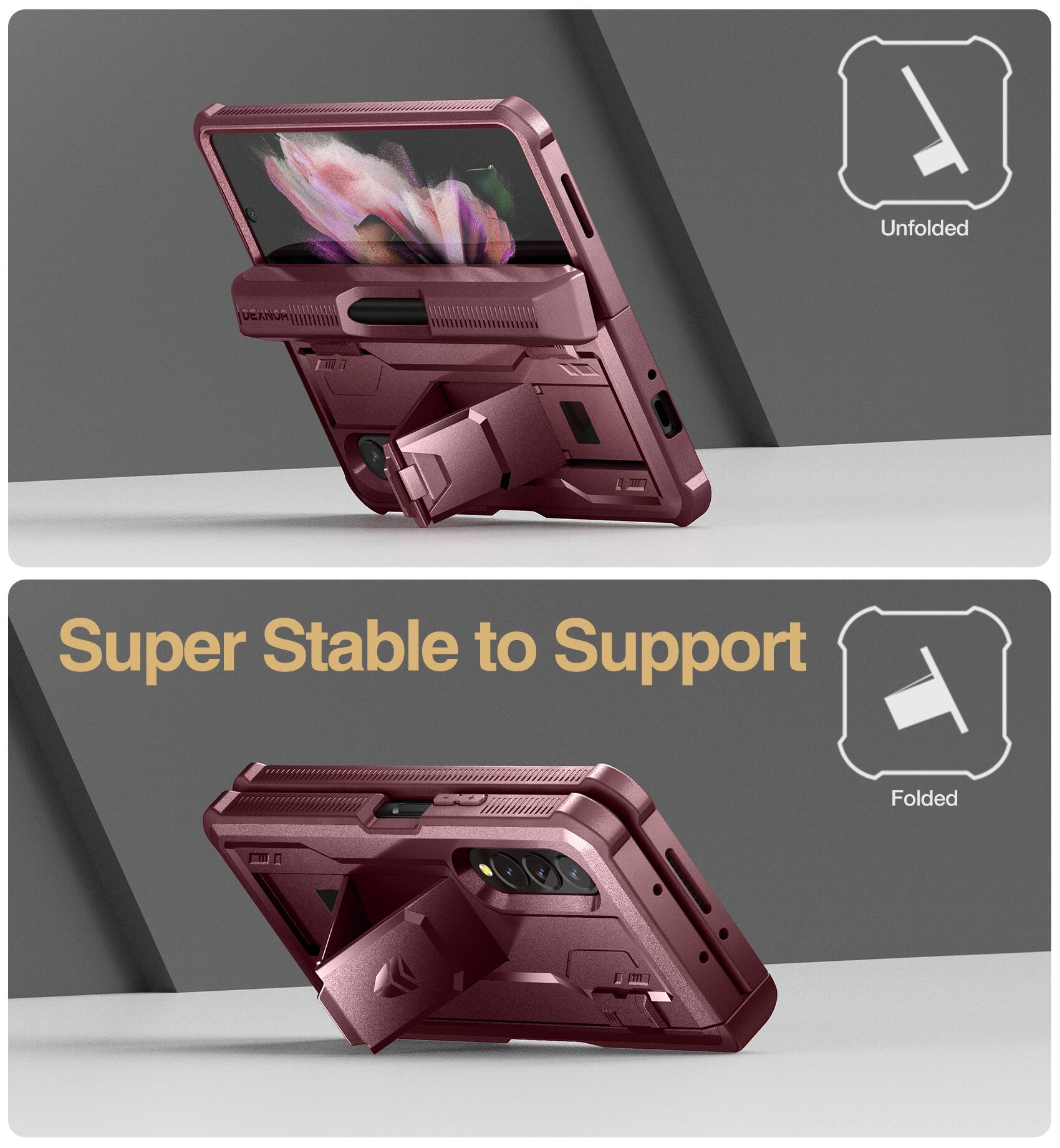1. Unfolded DEANOR Super Stable to Support
2. Folded