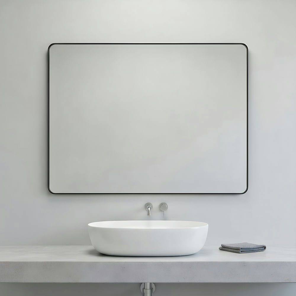 Alt View 5. Kadyn - 40x30 Inch Oversized Rectangle Wall Mirror with Rounded Corners and Black Frame - Black.