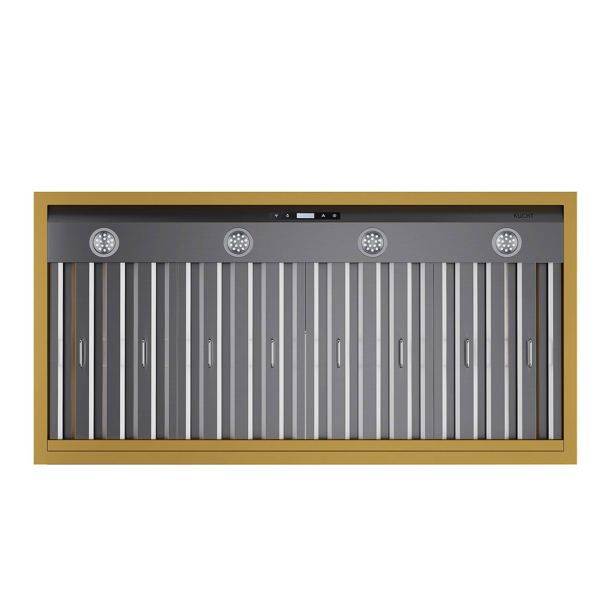 Left. Kucht - 48" Wall Mount Range Hood 900 CFM – Stainless Steel & Gold Accents - Stainless Steel & Gold.