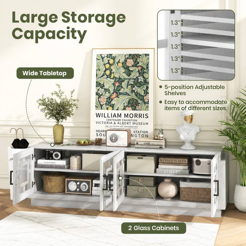 Large Storage Capacity

Wide Tabletop

1.3" 1.3" 1.3" 1.3"

5-position Adjustable Shelves
Easy to accommodate items of different sizes

2 Glass Cabinets

WILLIAM MORRIS CENTENARY EXHIBITION VICTORIA & ALBERT MUSEUM FEB on TO APR 85 ADMISSION FREE NEARE STATION SOU NGTON

VIBE
Rades FURNITURE DESIGN
MANOLO BLAHNIK LIAIGRE