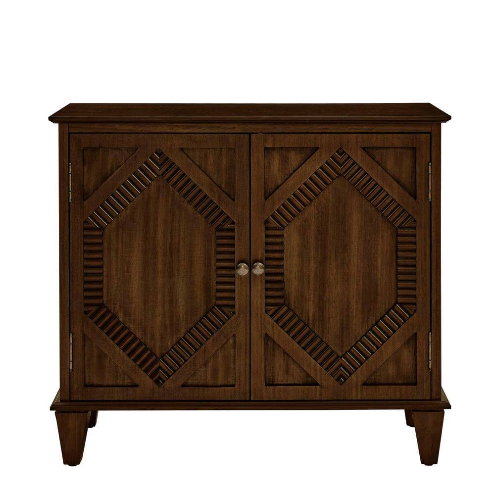 Alt View 4. Kadyn - 33.6" Retro Wooden Sideboard Buffet Cabinet with Storage, Symmetrical Geometric Accent Display Cabinets, Walnut - Brown.
