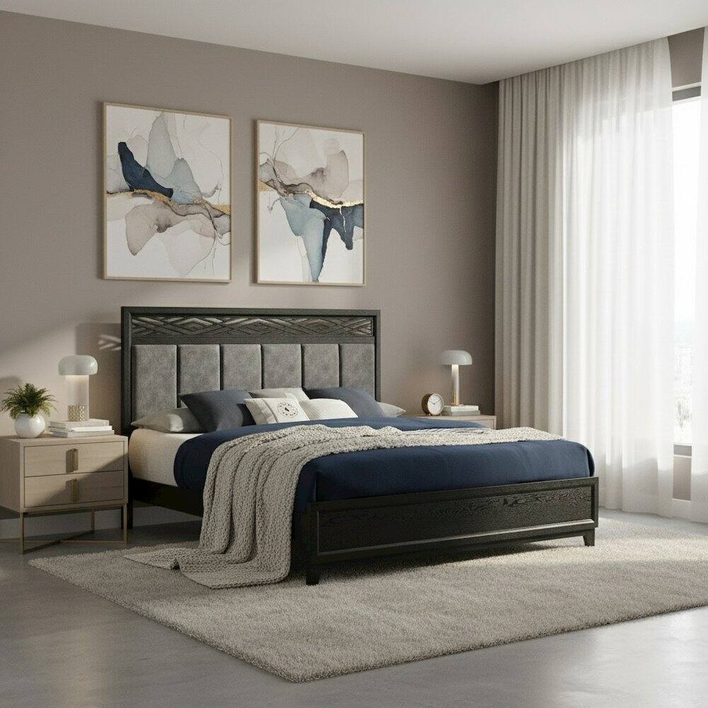 Alt View 2. Starlight Canyon Home - Elegant Black Queen Bed Frame with Headboard – Solid Rubberwood Design - Black.