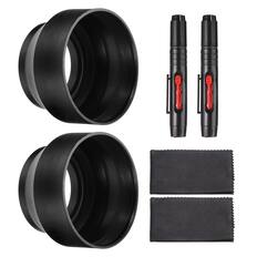 Front. Unique Bargains - 2pcs 49mm Rubber Camera Lens Hood, Collapsible 3-Step Sun Shade with Cleaning Cloth & Pen - Black.