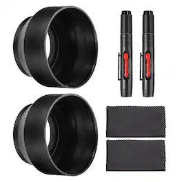 Unique Bargains - 2pcs 49mm Rubber Camera Lens Hood, Collapsible 3-Step Sun Shade with Cleaning Cloth & Pen - Black