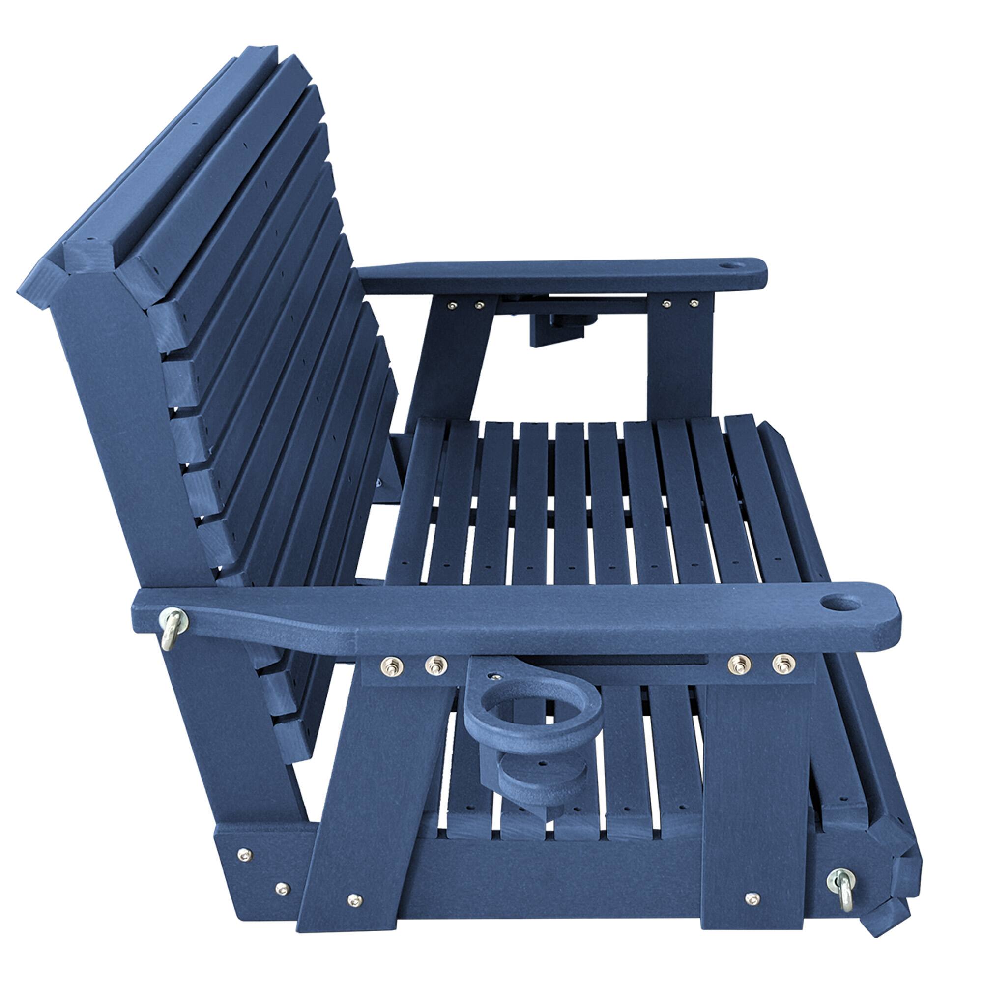 Alt View 4. Fortune Candy - HDPE Porch Swing with Ergonomic Design, Ultra Weather-Resistant, Heavy Duty 1200 LBS, for Outdoor Patio Garden Yard - Navy Blue.