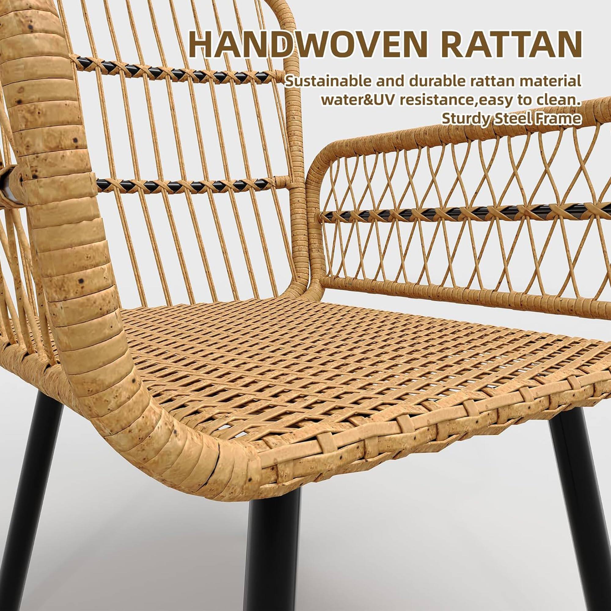 HANDWOVEN RATTAN  
Sustainable and durable rattan material  
water&UV resistance, easy to clean.  
Sturdy Steel Frame