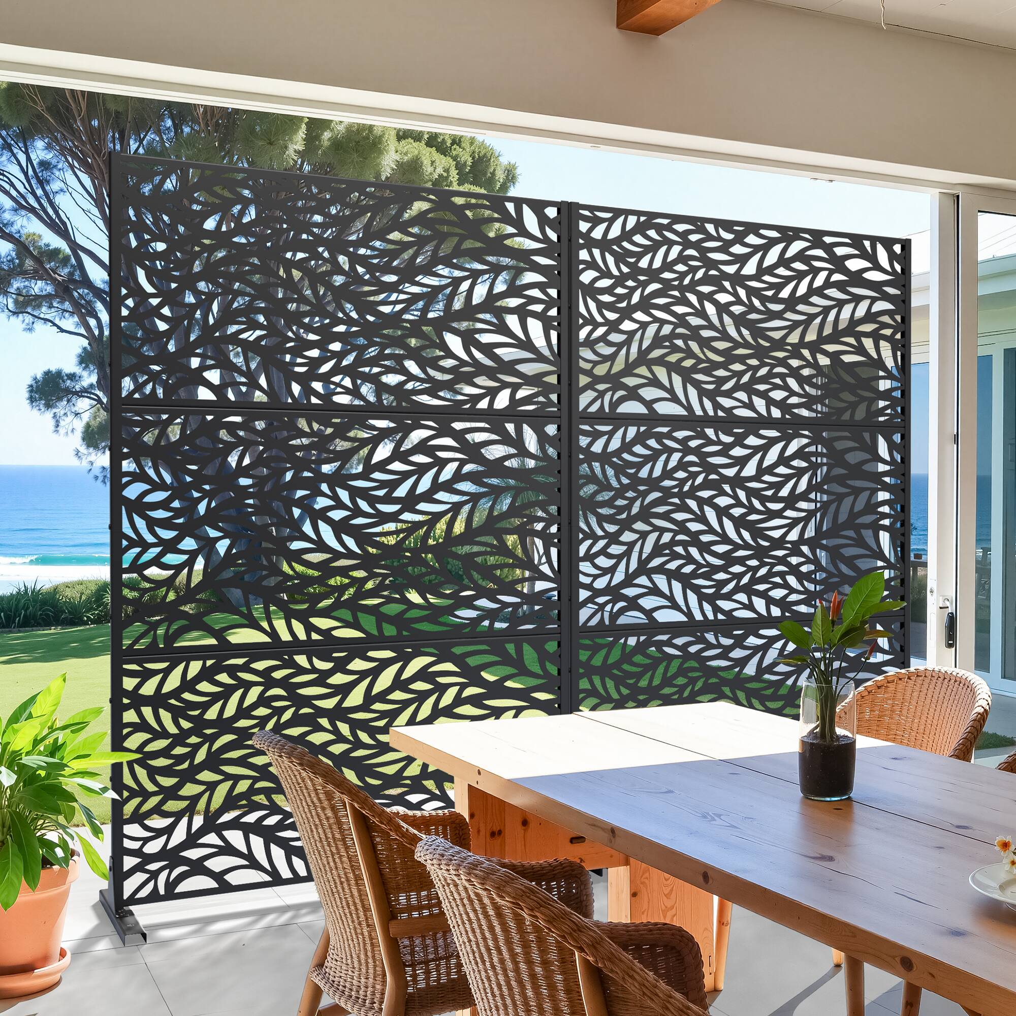 Alt View 3. PexFix - 72 in. x 47 in. Spring Pattern Metal Outdoor Privacy Screen & Panels, Freestanding Garden Divider Fence - Black.