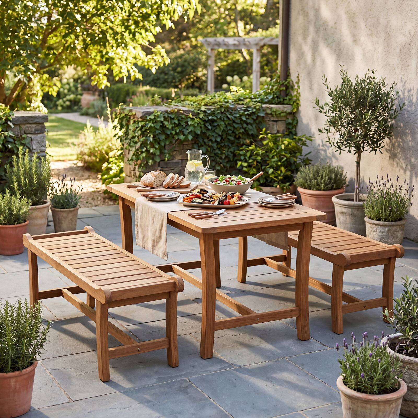 Alt View 3. Costway - Costway 2-Person Outdoor Wood Bench Set of 1, 41.5" Patio Backless Dining Bench with Slatted Seat - Orange.