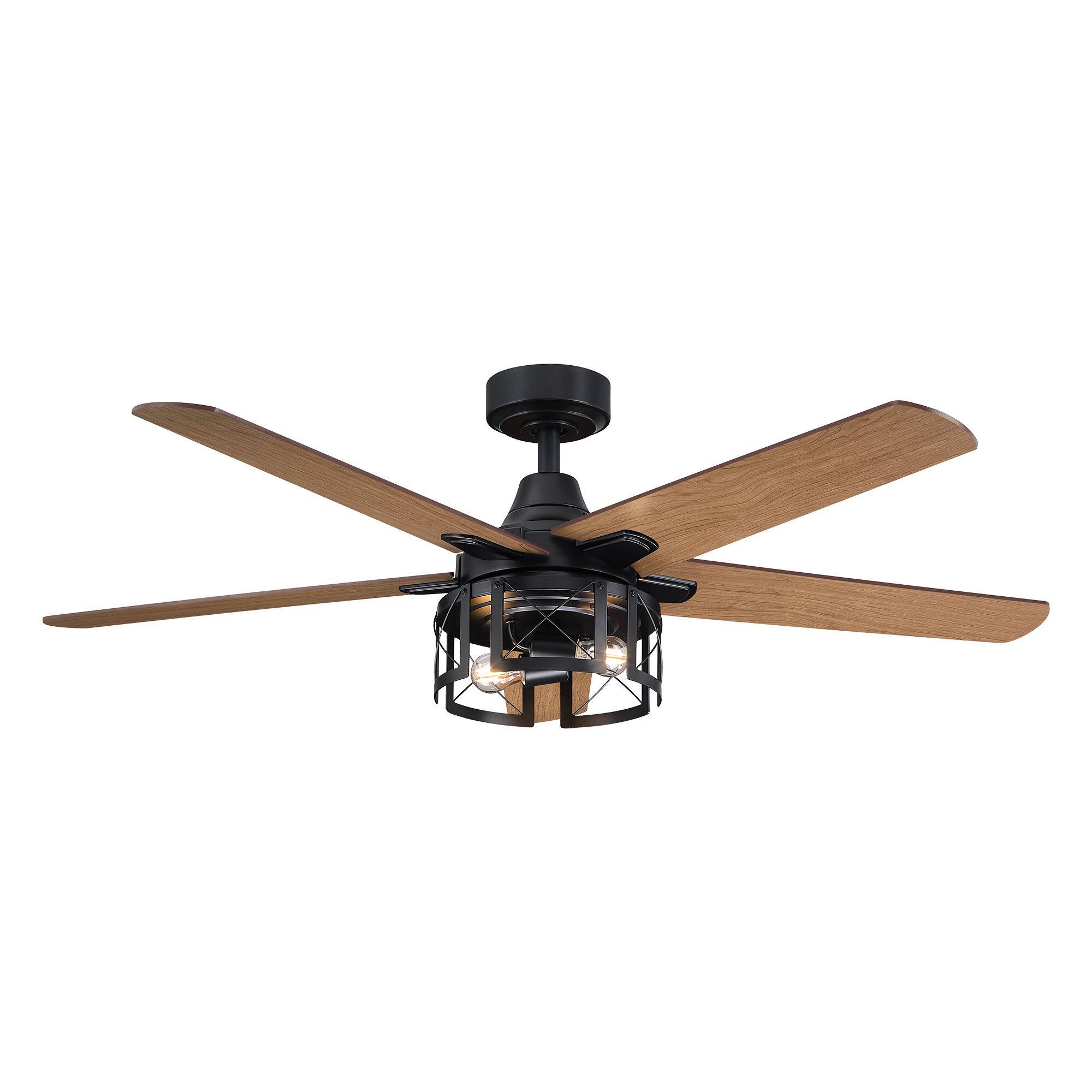 Alt View 6. Parrot Uncle - 52 in. Matte Black Reversible Blades Ceiling Fan with Light and Remote - Black.