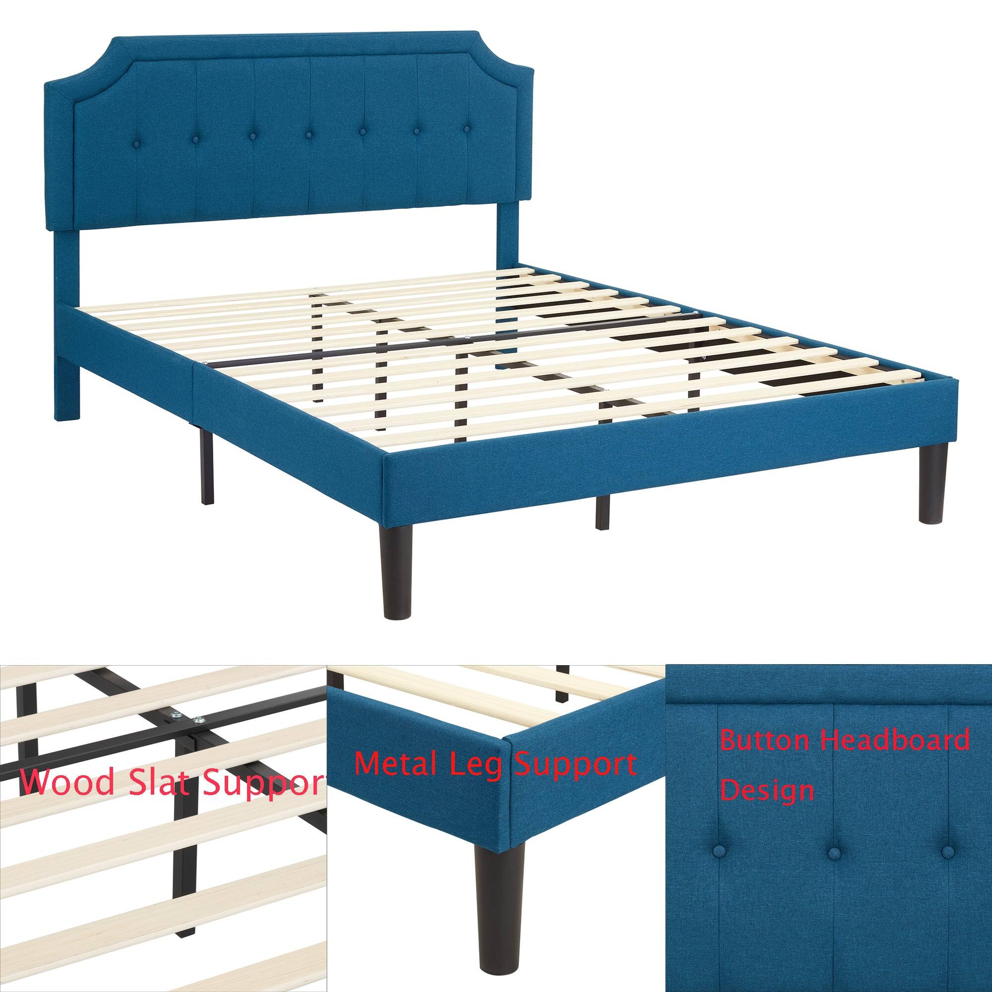 - Metal Leg Support
- Wood Slat Support
- Button Headboard Design