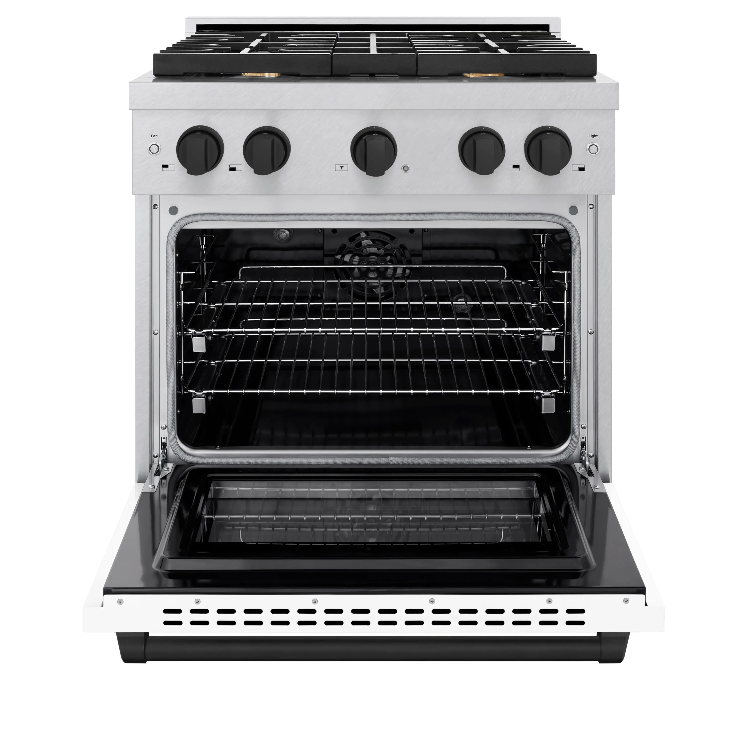 Angle. ZLINE - ZLINE Autograph 30 in. Paramount Dual Fuel Range with White and Black Accents (SDRSZ-WM-30-MB) - White.