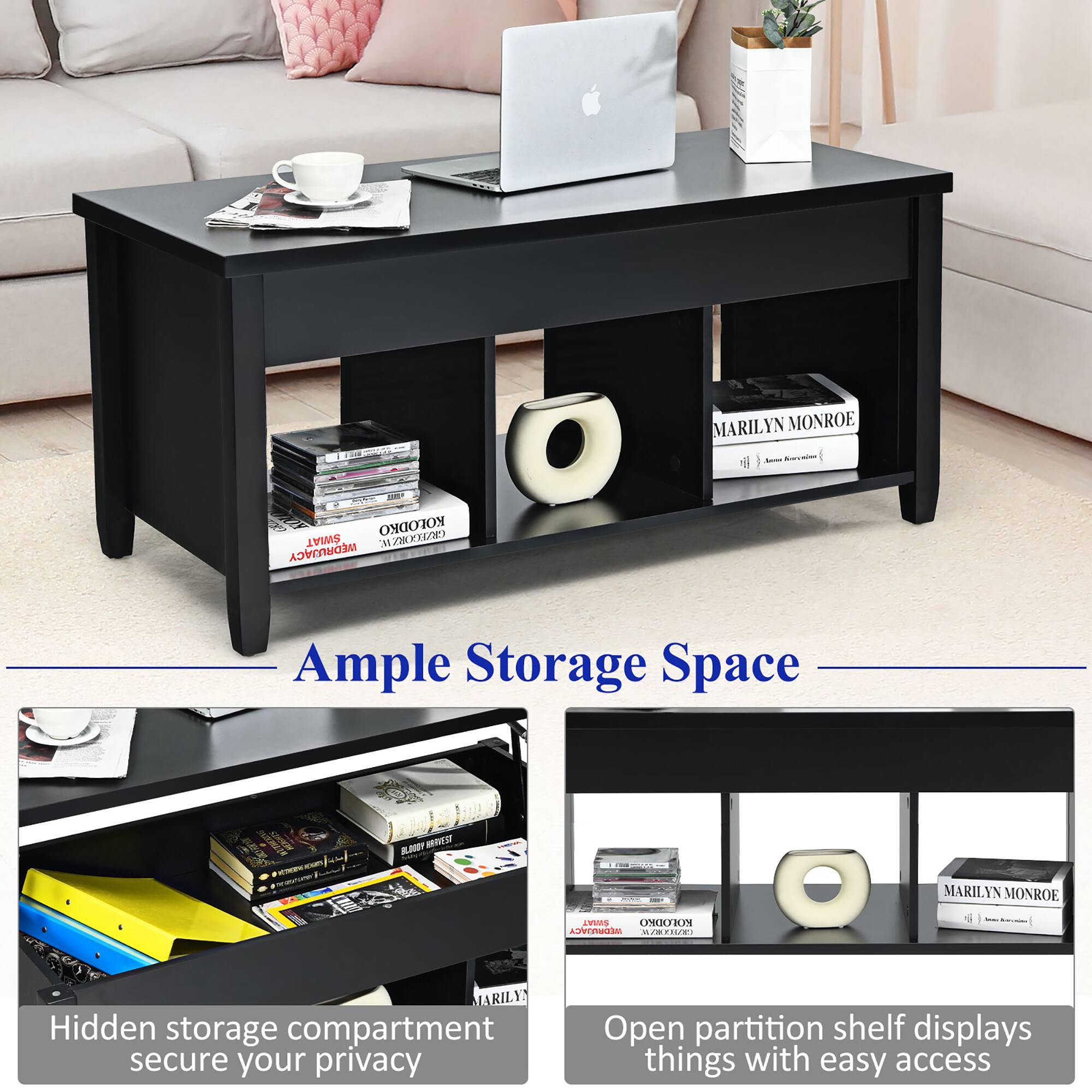 Ample Storage Space: Hidden storage compartment secure your privacy. Open partition shelf displays things with easy access.