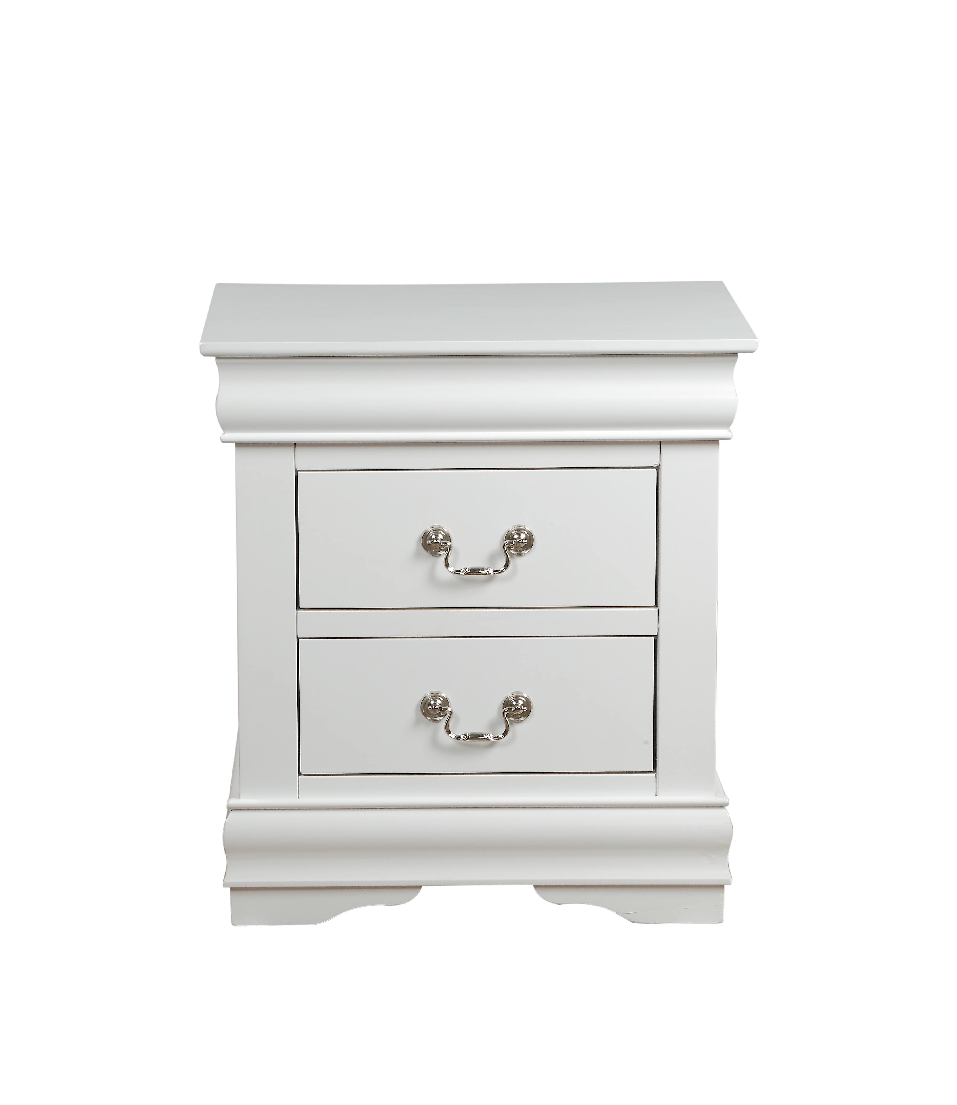 Alt View 1. Manhattan Lane - 2 Drawer Wooden Nightstand with Metal Hanging Pulls and Bracket Feet - White.