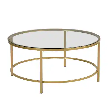 Front. Carolina Chair & Table - Verazano Glass Top 36" Round Coffee Table - Gold - Gold.