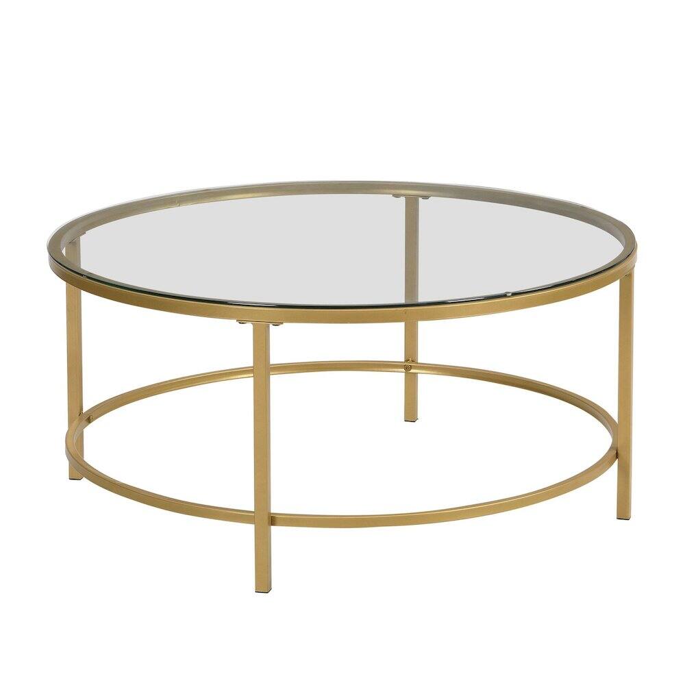 Front. Carolina Chair & Table - Verazano Glass Top 36" Round Coffee Table - Gold - Gold.