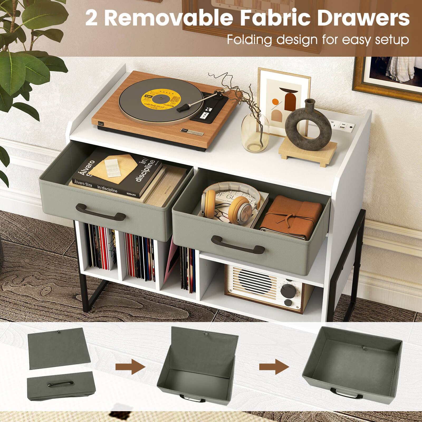 2 Removable Fabric Drawers  
Folding design for easy setup