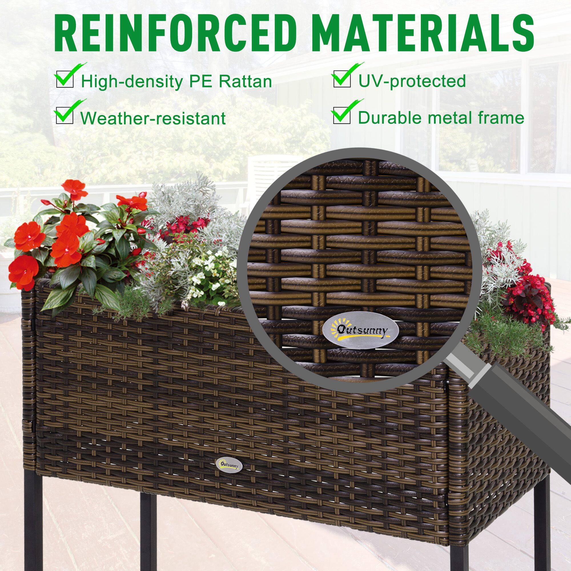 REINFORCED MATERIALS
High-density PE Rattan
UV-protected
Weather-resistant
Durable metal frame
Outsunny