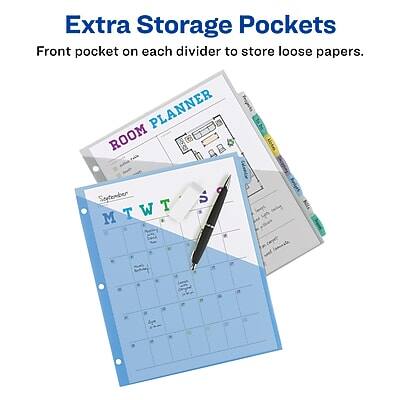 Extra Storage Pockets  
Front pocket on each divider to store loose papers.

ROOM PLANNER

September  
MTWT  
S