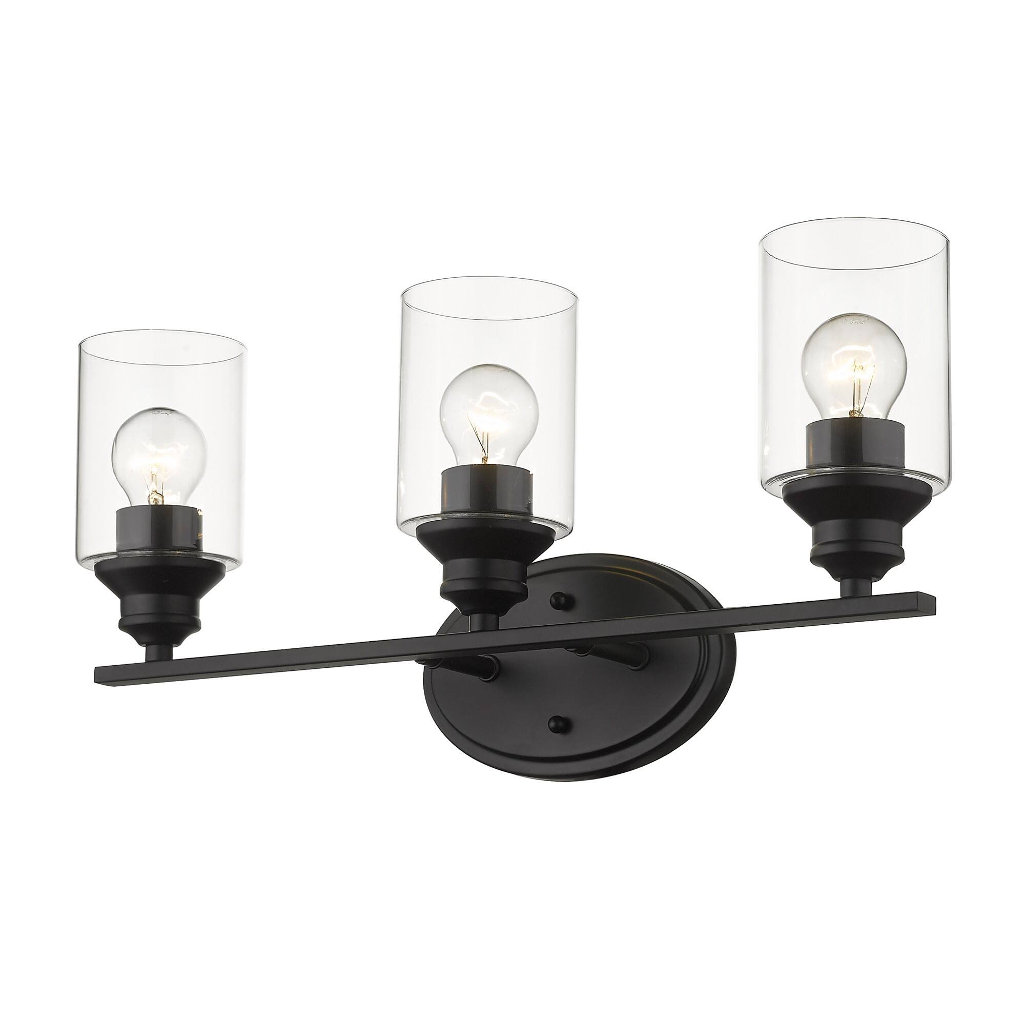 Left. Hivvago - Hivvago Three Light Matte Black Wall Light with Clear Glass Shade - Black.