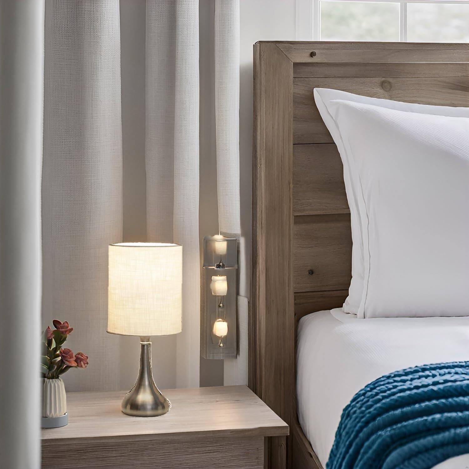 Alt View 6. Stamp n Camp - Boncoo Touch Control Table Lamp 3 Way Dimmable Simple Night Light Lamp with Lampshade Metal Base Bedside Table Lamp... - Silver, White.