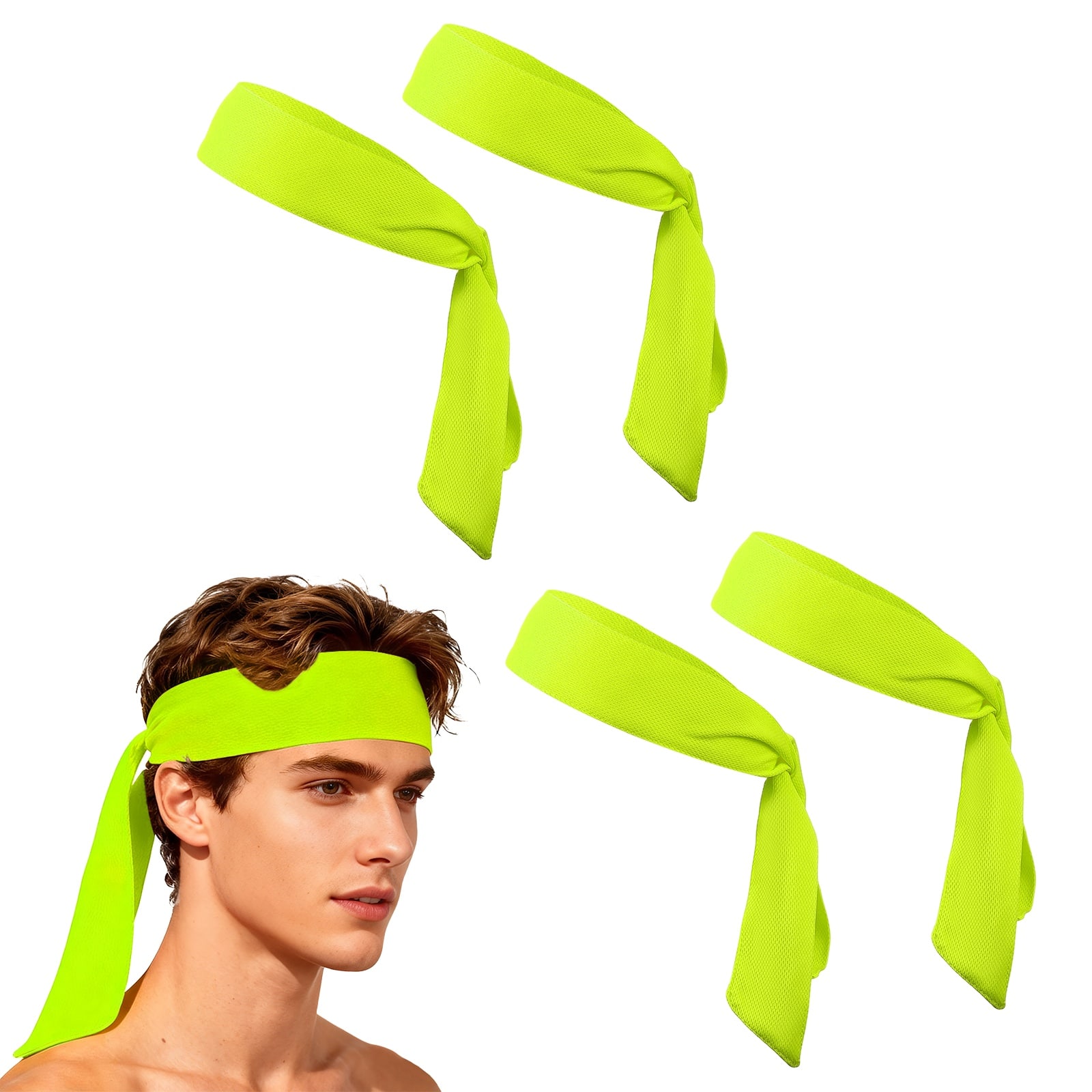 Unique Bargains - Tie Sweatband Headband, Adjustable Non-Slip Moisture Wicking Athletic Headband, 4pcs - For Tennis/Karate/Workout/Yoga - Fluorescent Yellow price history on PriceWatchPro